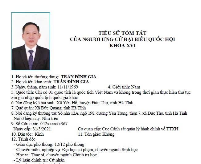 Danh sách những người ứng cử đại biểu Quốc hội khóa XVI tại Hà Tĩnh