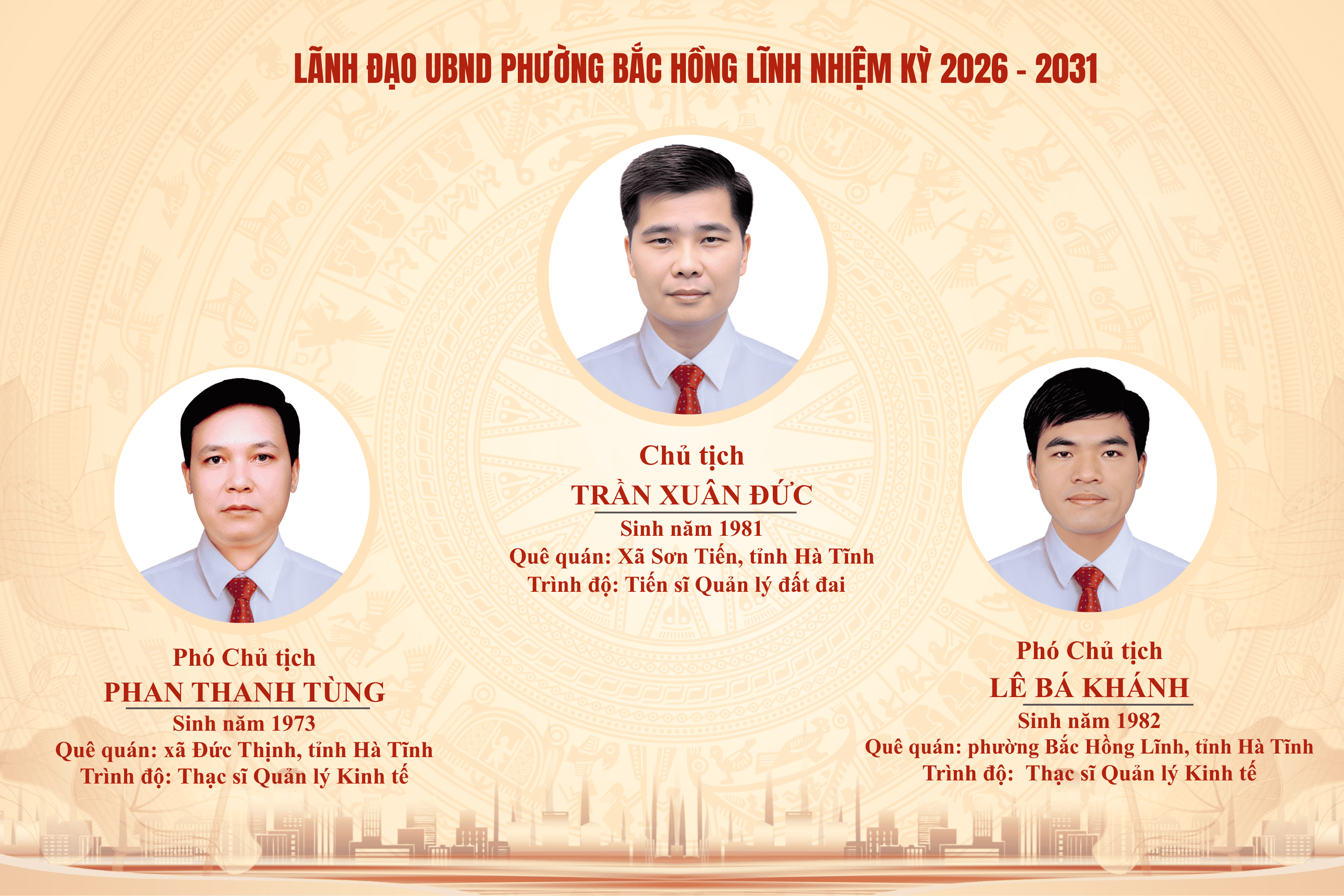 Lãnh đạo UBND phường Bắc Hồng Lĩnh nhiệm kỳ 2026-2031