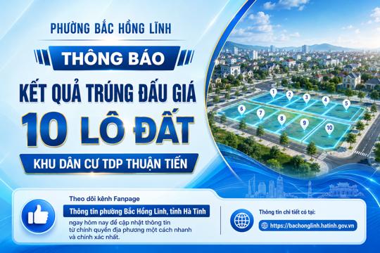 Thông báo kết quả trúng đấu giá 10 lô đất KDC TDP Thuận Tiến, phường Bắc Hồng Lĩnh