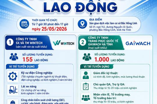 Thông báo Tổ chức tuyển dụng cho Công ty TNHH SX và TM Wintech và Công ty TNHH Trang phục Quốc tế Gaiwach Hà Tĩnh 
