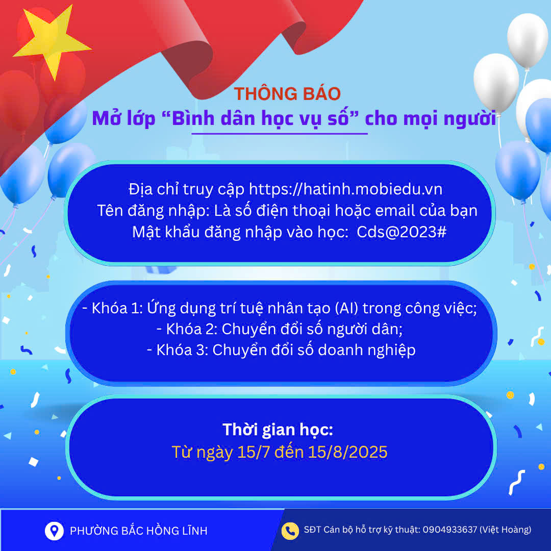 Thông báo về việc mở lớp "Bình dân học vụ số" cho mọi người! 
